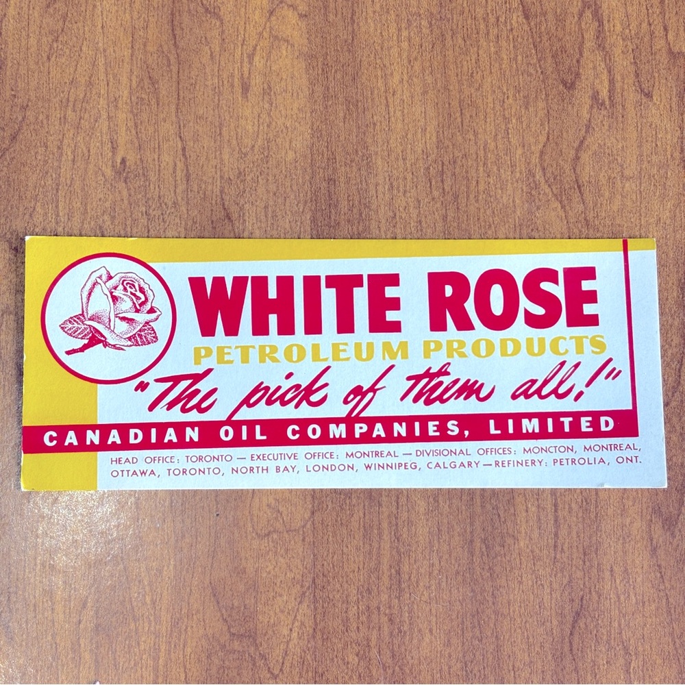 Rare White Rose Gasoline Petroleum Cardboard Sign Canadian Oil Companies 1950s